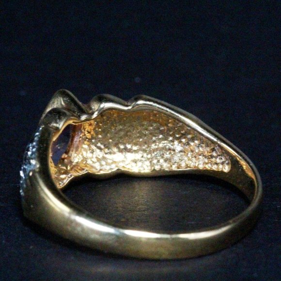 Contemporary Sterling Silver Hallmarked CI Amethyst  Marcasites Two Tone Ring - Picture 7 of 7